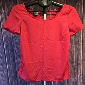 LC Lauren Conrad Red Lace Accent Blouse